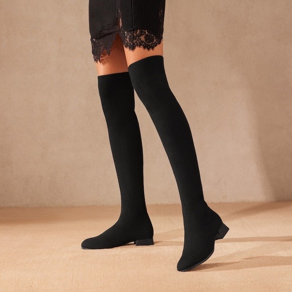 VIVAIA Water-Repellent Round-Toe Wool Knee-High Boots Black EU/39 US/8 - Picture 1 of 14
